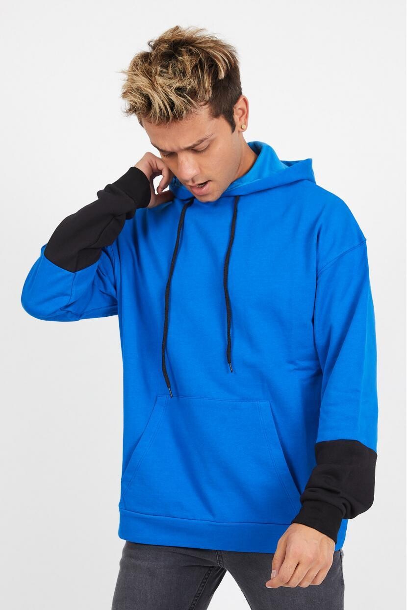 Twenty3 Erkek 2 İplik Oversize Comfort Kesim Kapşonu ve Kol Ucu Parçalı Sweat Shirt