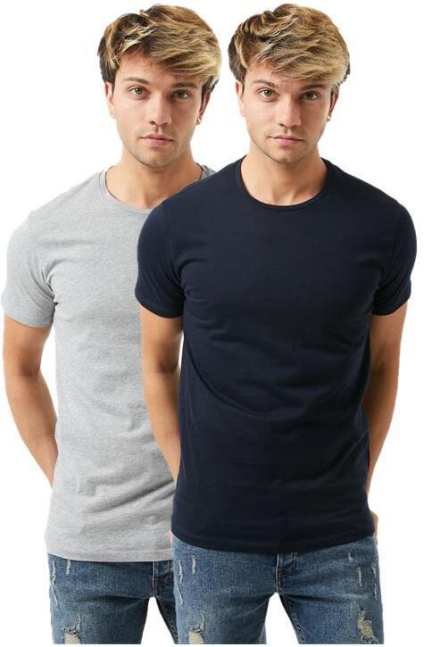 Twenty3 Erkek 2Li Çok Renkli Paket Sıfır Yaka Basic T-Shirt