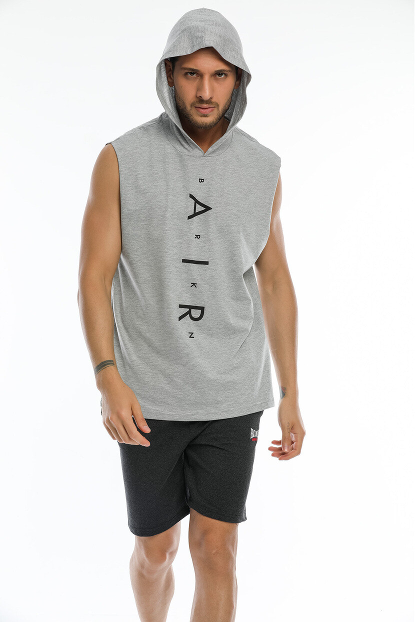 Twenty3  Erkek Basic Rahat Kesim Baskılı Kapüşonlu  Kolsuz Tshirt