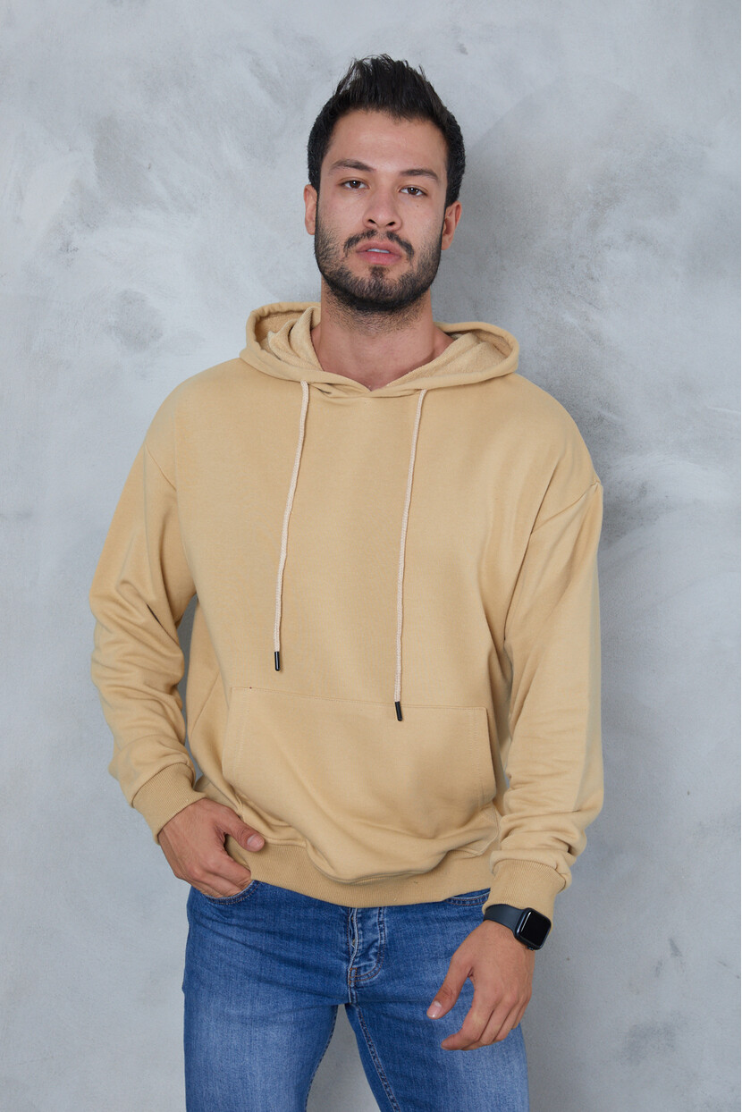 Twenty3  Erkek Oversize Kapüşonlu Kanguru Cepli Ribanalı Uzun Kollu Basic Sweatshirt