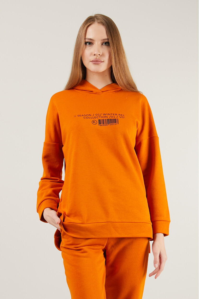 Twenty3 Kadın Baskılı Kapüşonlu Eteği Yırtmaçlı Beli Lastikli Paçası Ribanalı Eşofman Takımı