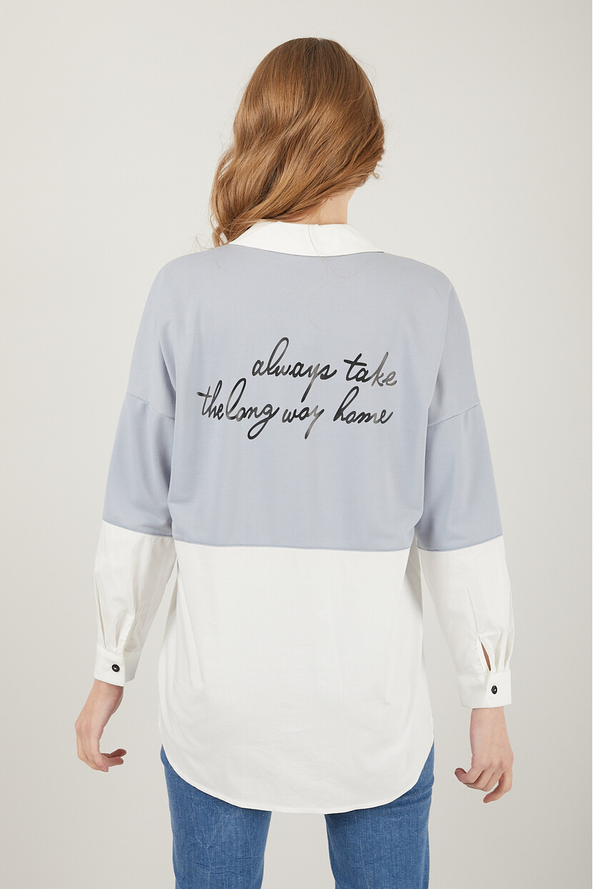 Twenty3 Kadın Baskılı Takma Cepli Önü Düğmeli Örme Detaylı İki Renkli Gömlek