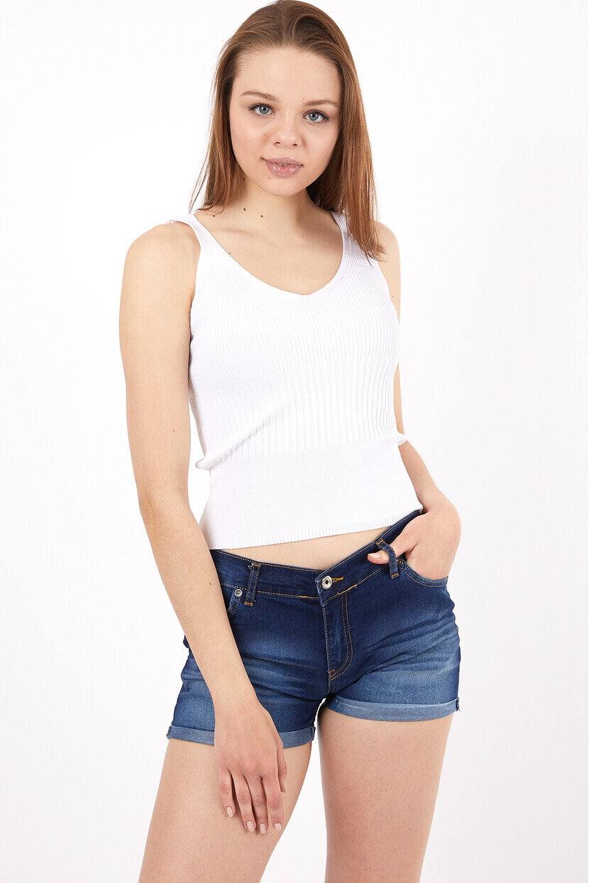 Twenty3 Kadın Beli İnce Ve Kalın Fitilli Desen Detaylı Triko Bluz Atlet
