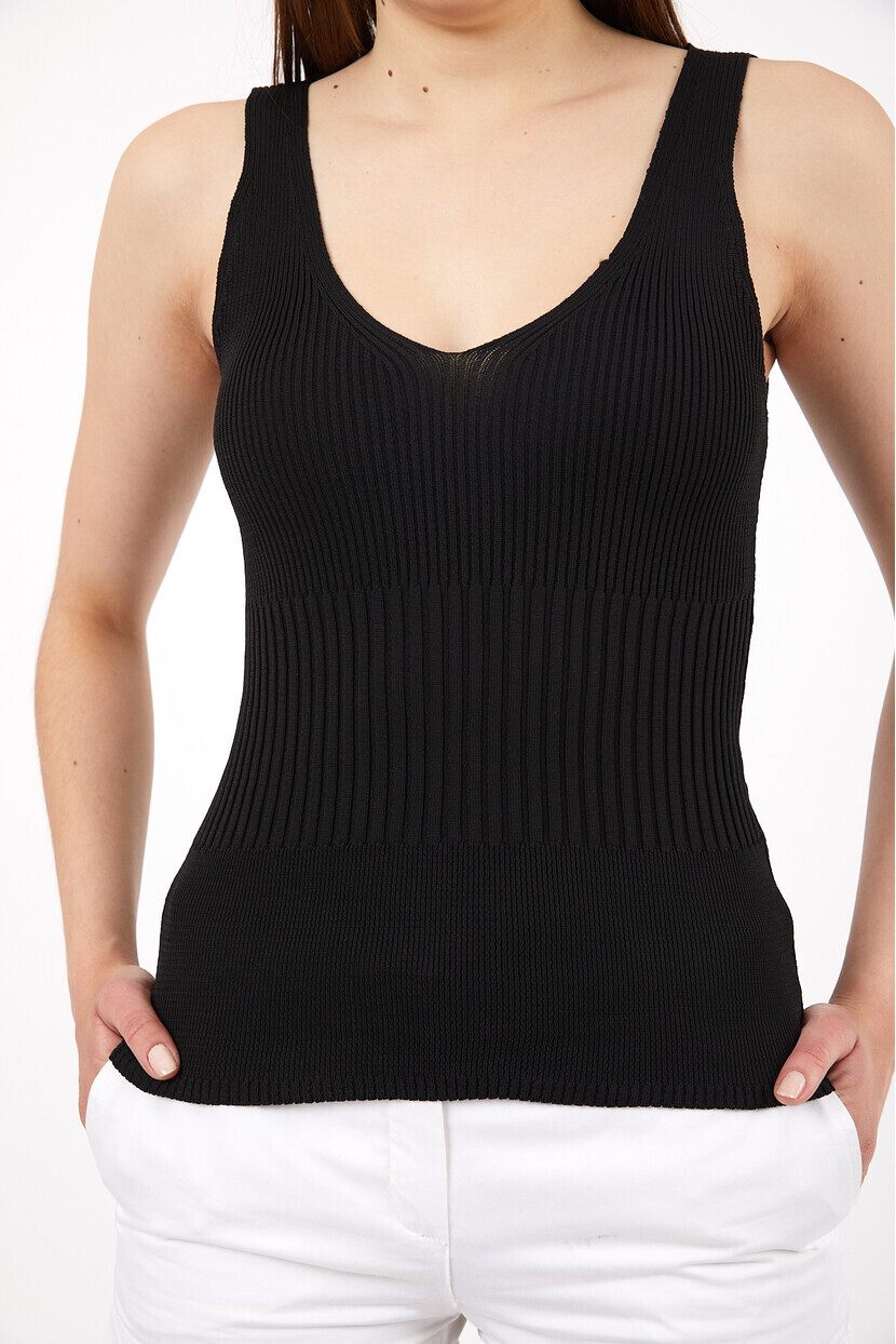 Twenty3 Kadın Beli İnce Ve Kalın Fitilli Desen Detaylı Triko Bluz Atlet