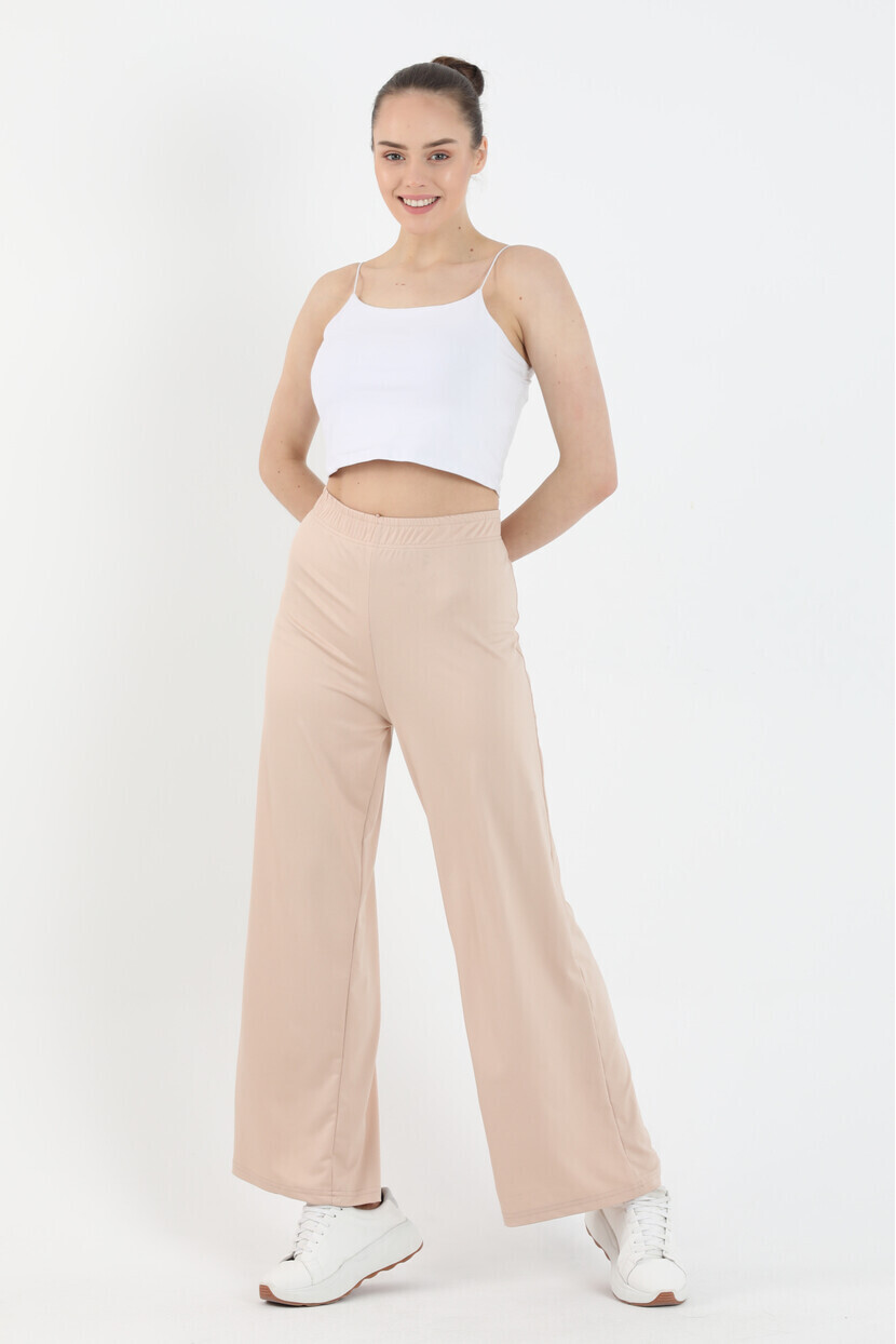 Twenty3 Kadın Crep Likralı Beli Lastikli Rahat Kesim Bol Paça Pantolon 