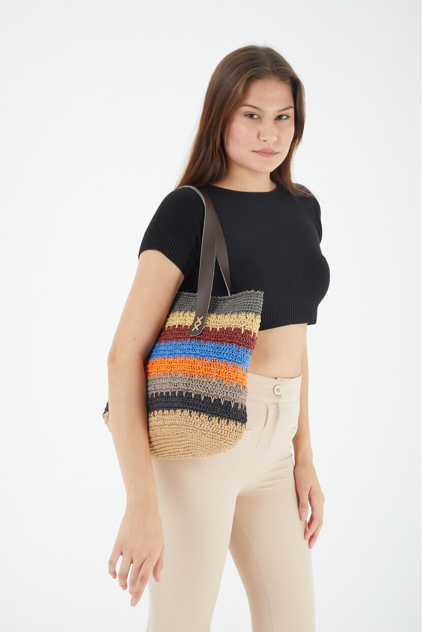 Twenty3 Kadın El Yapımı  Hasır Çok Renkli Kol Çantası