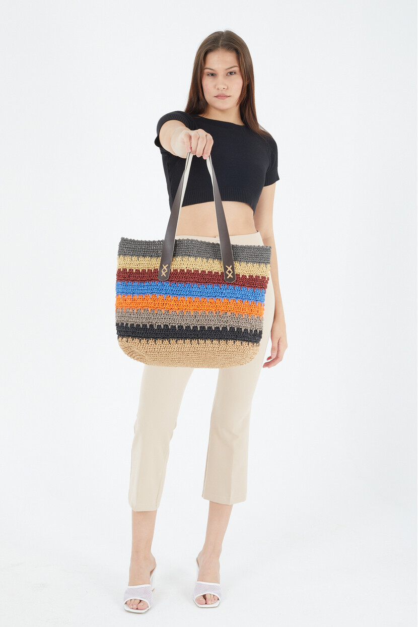 Twenty3 Kadın El Yapımı  Hasır Çok Renkli Kol Çantası