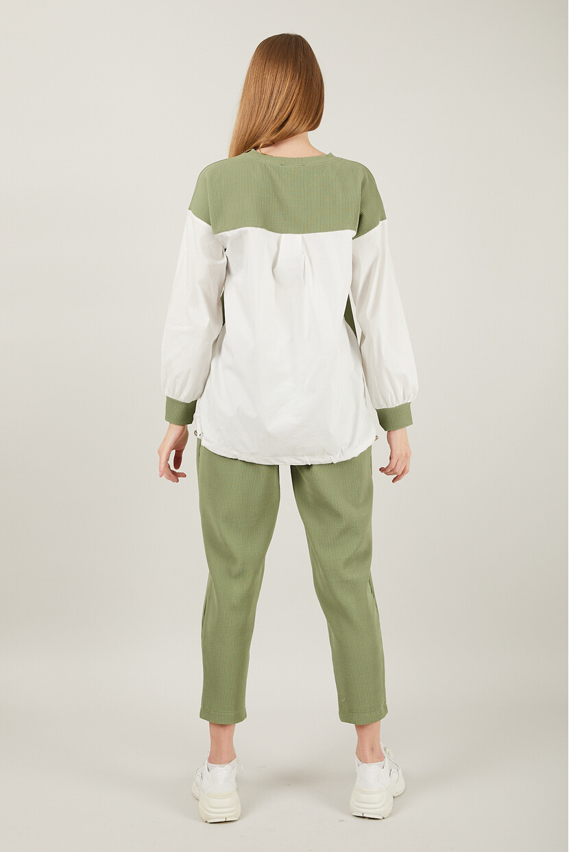 Twenty3 Kadın Gömlek Detaylı Geniş Yakalı Fitilli Paçası Düz Cepli Piliseli Eşofman Takımı