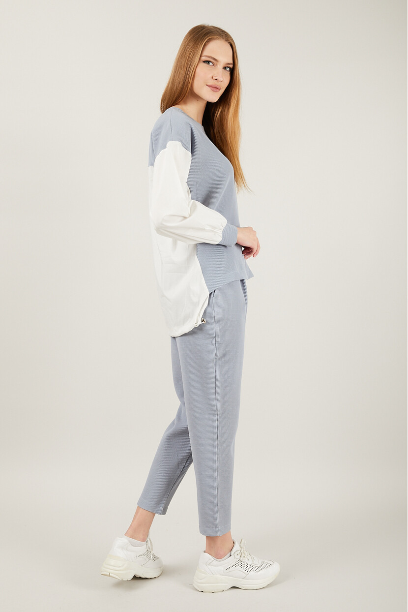 Twenty3 Kadın Gömlek Detaylı Geniş Yakalı Fitilli Paçası Düz Cepli Piliseli Eşofman Takımı