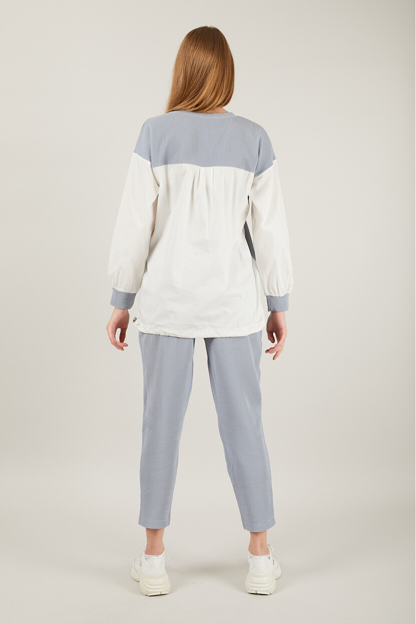 Twenty3 Kadın Gömlek Detaylı Geniş Yakalı Fitilli Paçası Düz Cepli Piliseli Eşofman Takımı