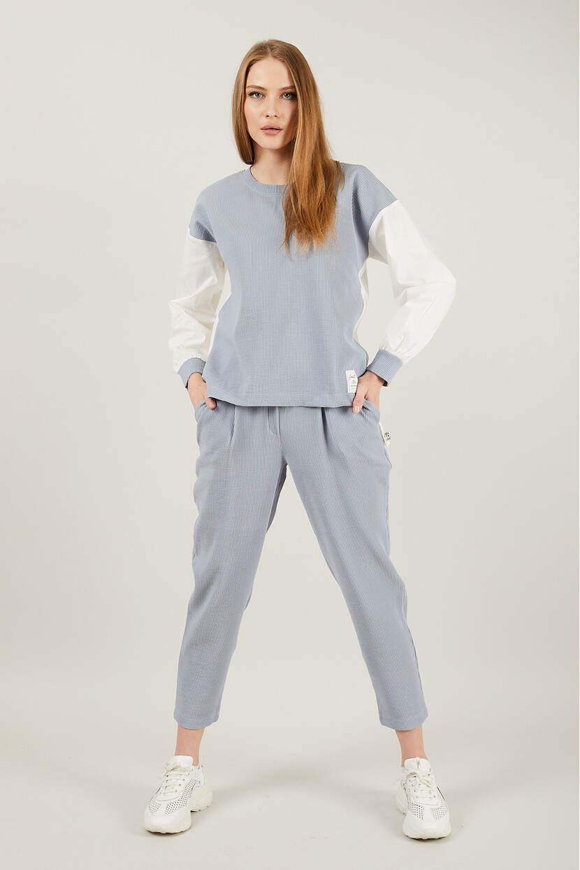 Twenty3 Kadın Gömlek Detaylı Geniş Yakalı Fitilli Paçası Düz Cepli Piliseli Eşofman Takımı