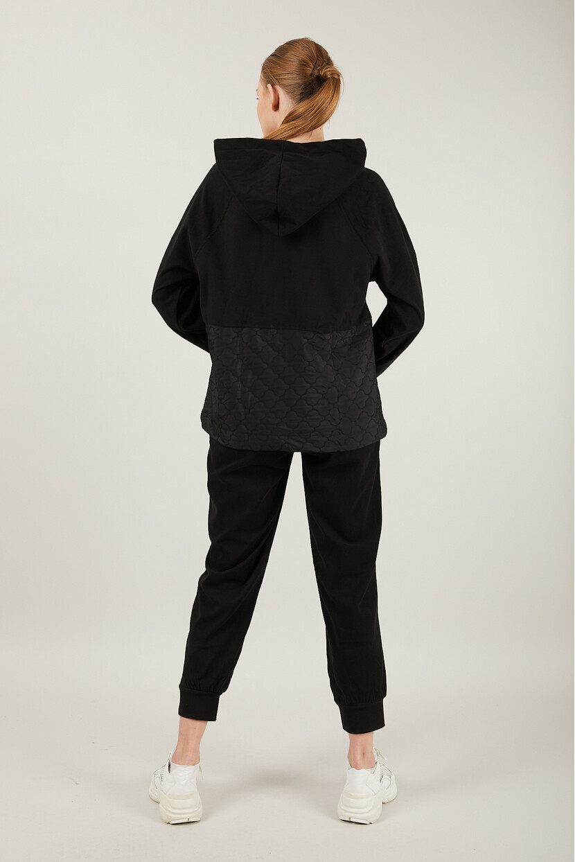 Twenty3 Kadın Kadife Dokulu Cepli Kapüşolu Kapitoneli Beli Lastikli Paçası Ribanalı Eşofman Takımı