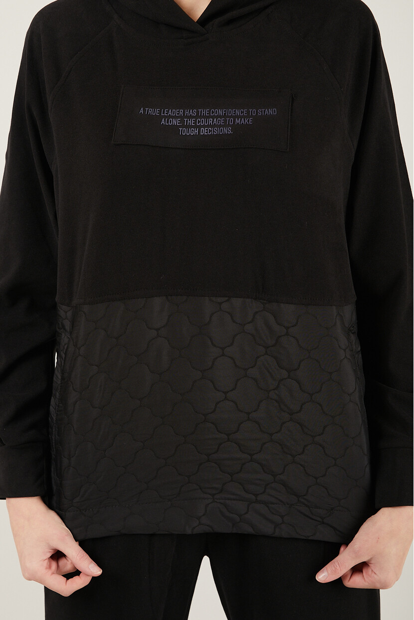 Twenty3 Kadın Kadife Dokulu Cepli Kapüşolu Kapitoneli Beli Lastikli Paçası Ribanalı Eşofman Takımı