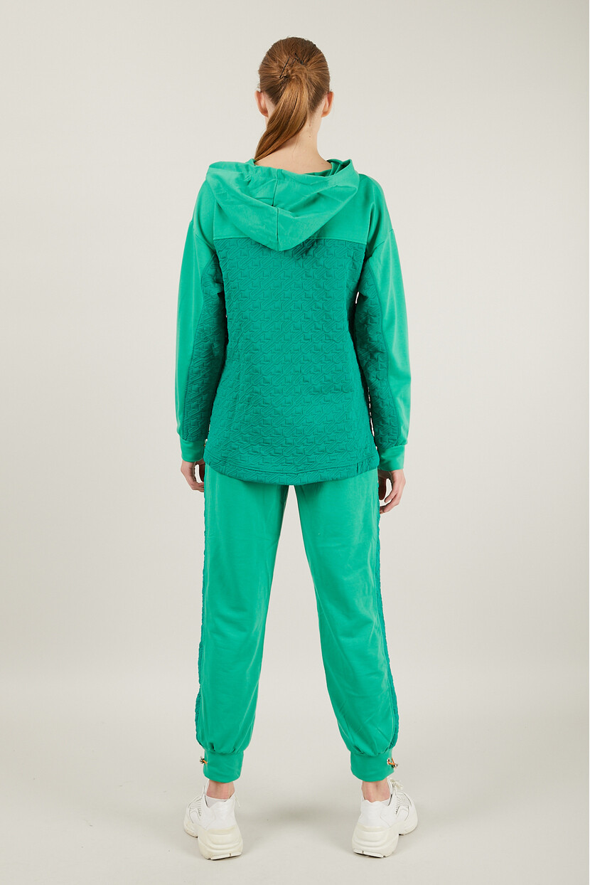 Twenty3 Kadın Kanguru Cepli Kapüşonlu Kapitoneli İp Detaylı Paçası Ribanalı Eşofman Takımı