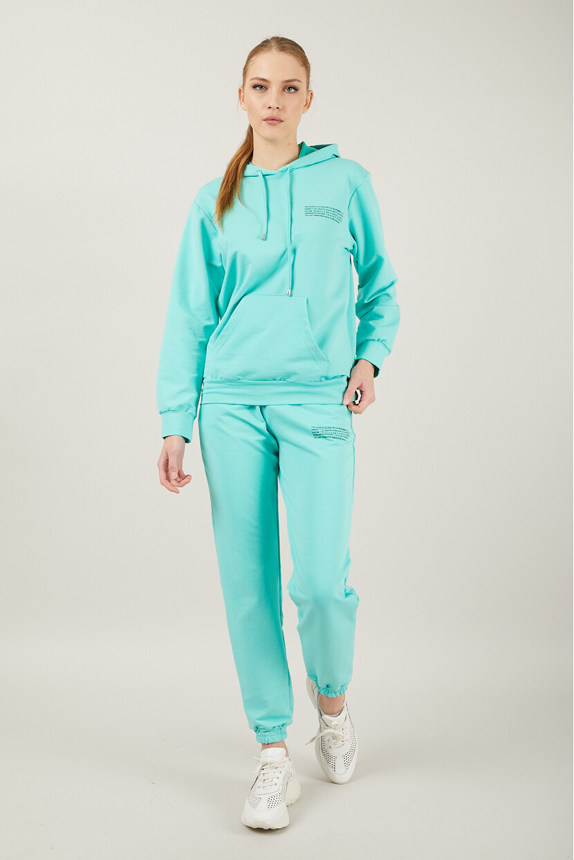 Twenty3 Kadın Kapüşonlu Baskılı Kanguru Cepli  Eşofman Ve Nervürlü Şortlu 3lü Takımı