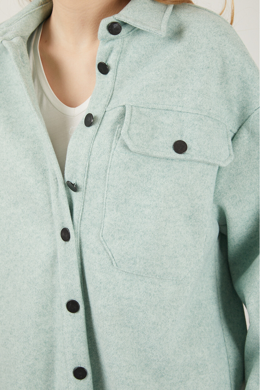 Twenty3 Kadın Kaşe Cep Detaylı Uzun Kollu Oversize Oduncu Pamuklu Ceket Gömlek 