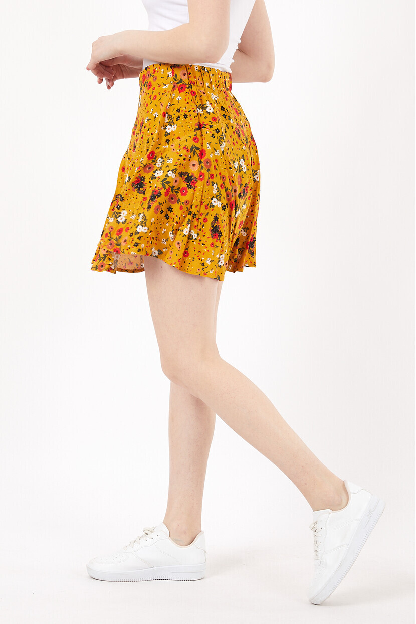Twenty3 Kadın Lastikli Piliseli Çiçek Desenli Şortlu Etek