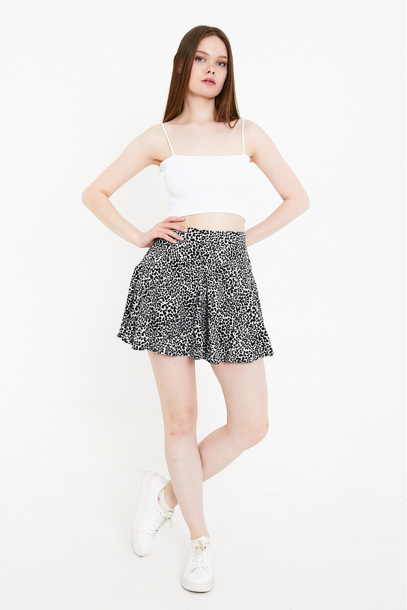 Twenty3 Kadın Lastikli Piliseli Leopar Desenli Şortlu Etek