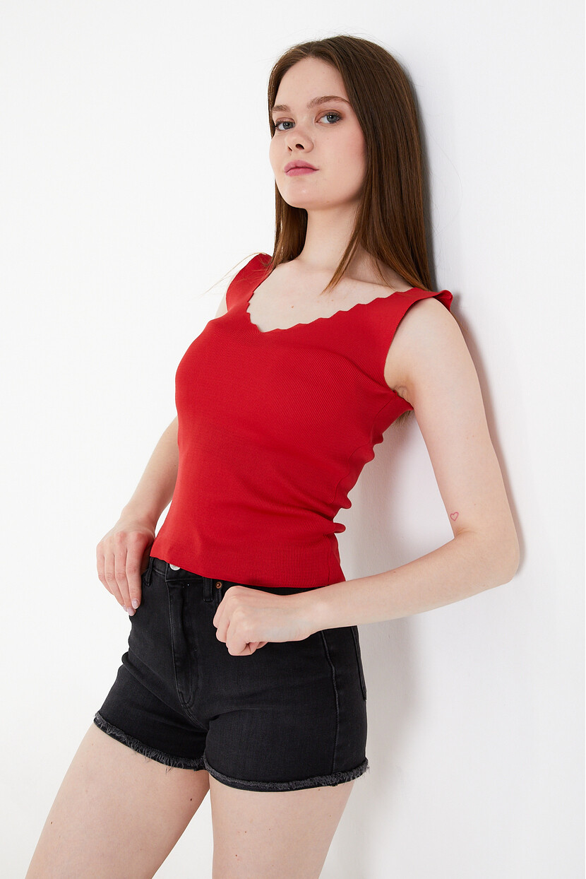 Twenty3 Kadın Ön Arka V Merdiven Yaka Crop Triko Atlet