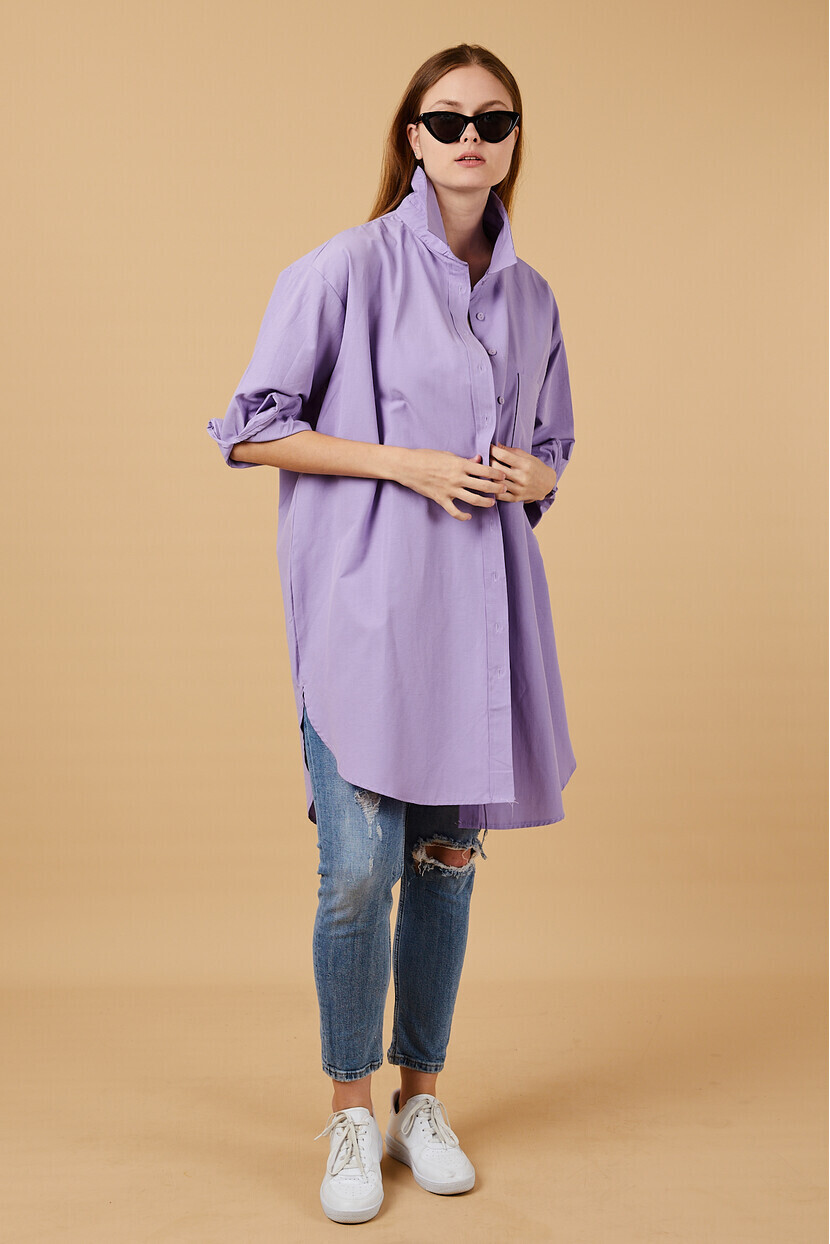 Twenty3  Kadın Oversize Uzun Dokuma Gömlek