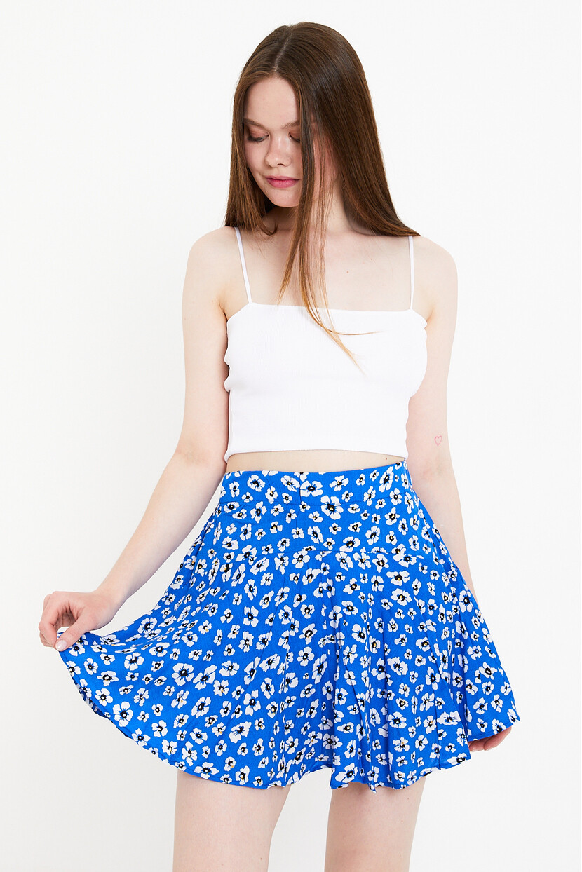 Twenty3  Kadın Papatya Desenli Beli Lastikli Şort Etek