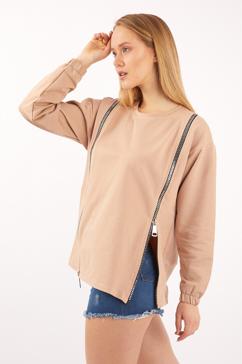 Twenty3 Kadın Sıfır Yaka Fermuar Detaylı Sweat Shirt