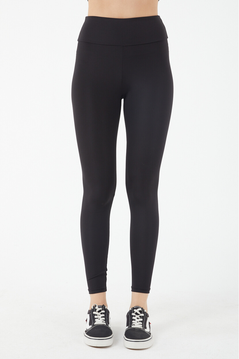 Twenty3 Kadın Siyah Yüksek Belli Bilek Boy Likralı Örme  Tayt