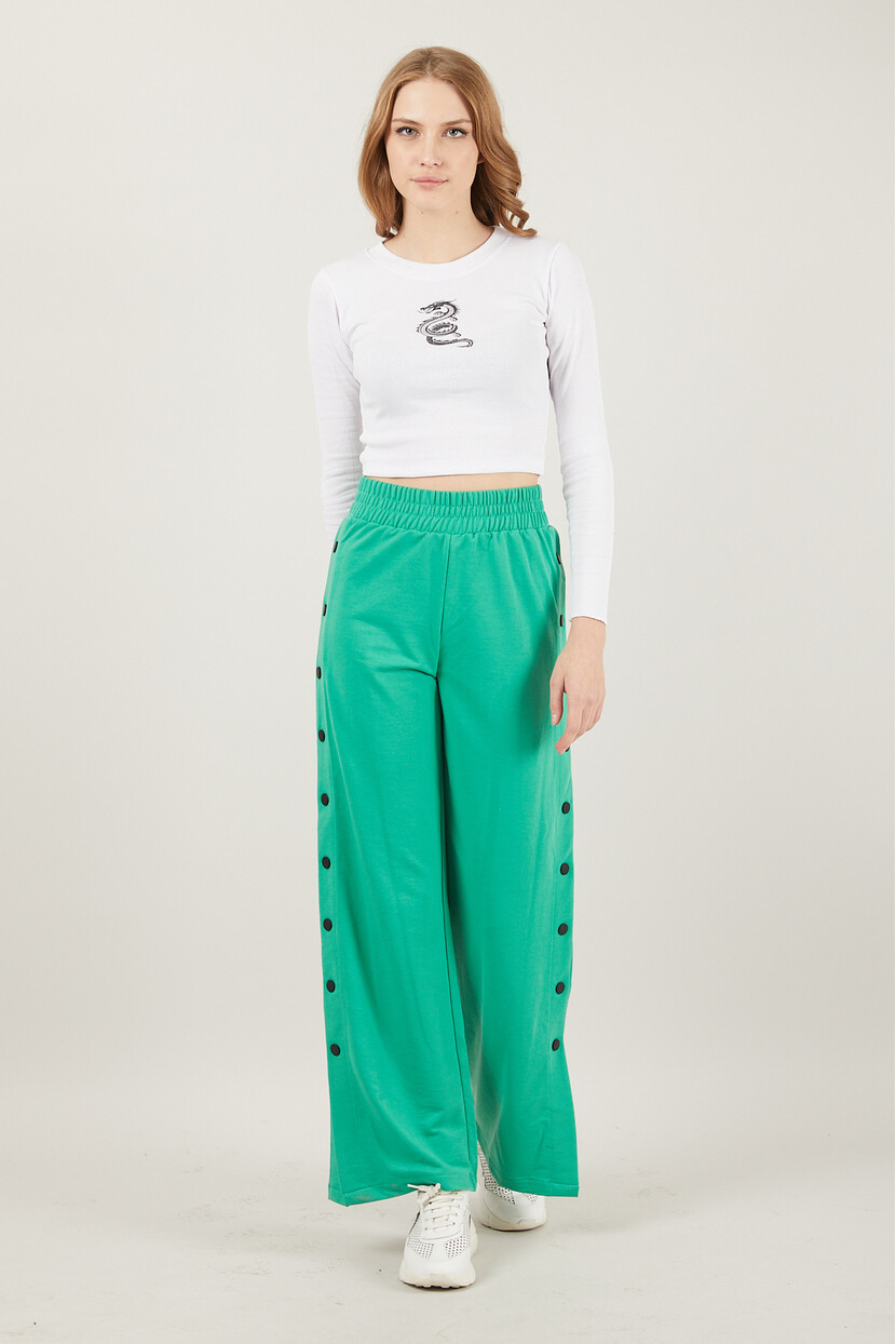 Twenty3 Kadın Yüksek Bel Yanı Çıt Çıtlı Paçası İspanyol Ve Yırtmaçlı Eşofman Altı Örme Pantolon