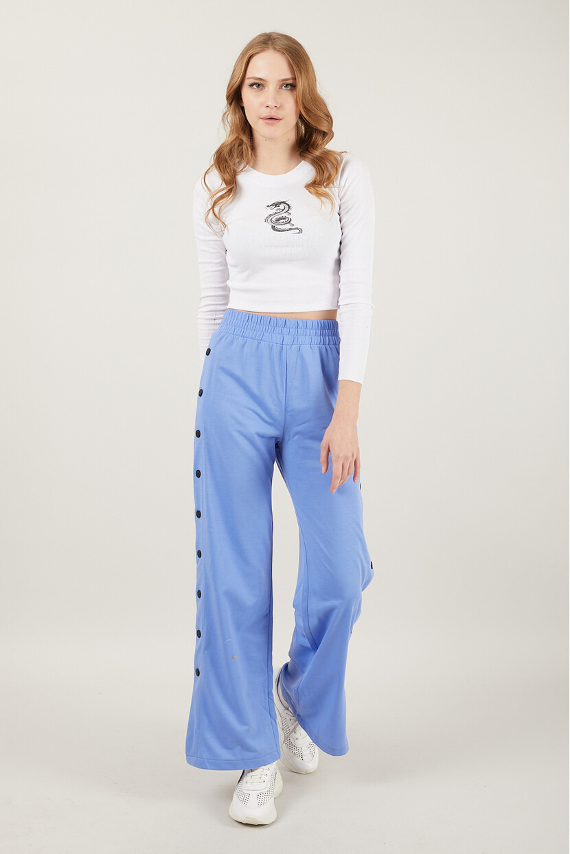 Twenty3 Kadın Yüksek Bel Yanı Çıt Çıtlı Paçası İspanyol Ve Yırtmaçlı Eşofman Altı Örme Pantolon