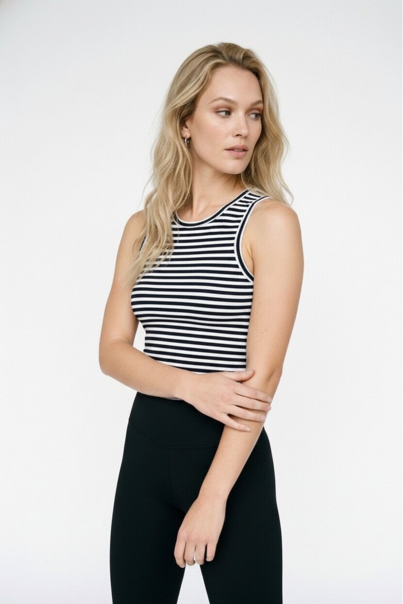 Kadın Halter Yaka Çizgili Pamuklu Ribana Atlet