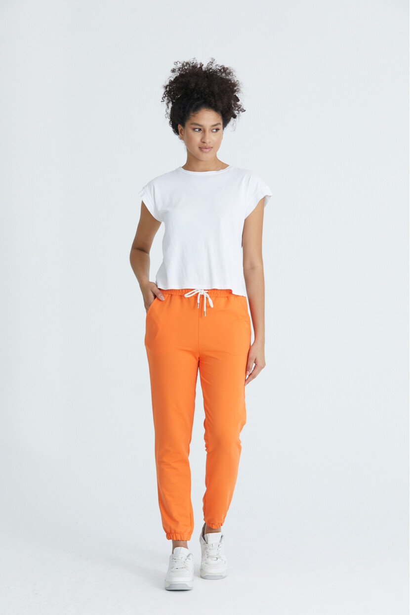 Twenty3 Kadın Basic 2 İplik Likralı Regular Fit Paçası Lastikli Turuncu Eşofman Altı