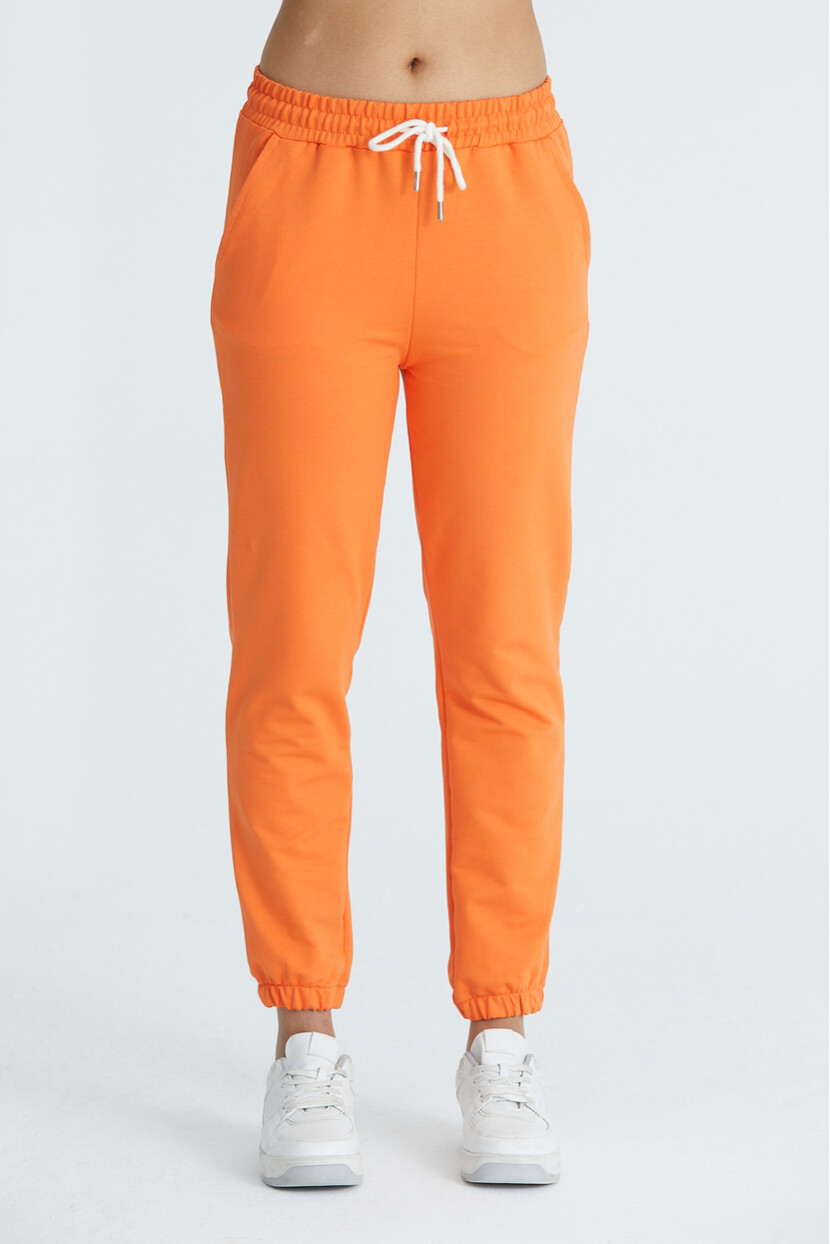 Twenty3 Kadın Basic 2 İplik Likralı Regular Fit Paçası Lastikli Turuncu Eşofman Altı