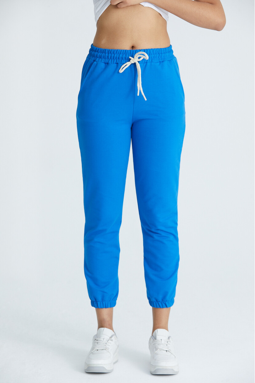 Twenty3 Kadın Basic 2 İplik Likralı Regular Fit Paçası Lastikli Saks Eşofman Altı