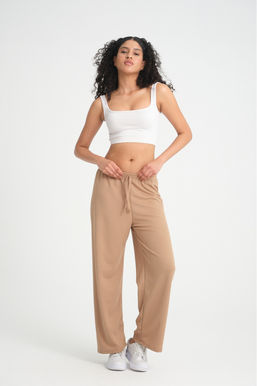 Twenty3 Kadın Beli Lastikli Yazlık Bol Paça Krep Uzun Pantolon