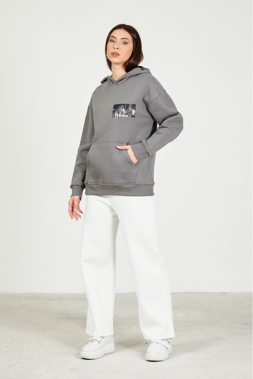 Twenty3 Kadın Kapüşonlu Kanguru Cepli 3 İplik Şardonlu Kalın Sweatshirt