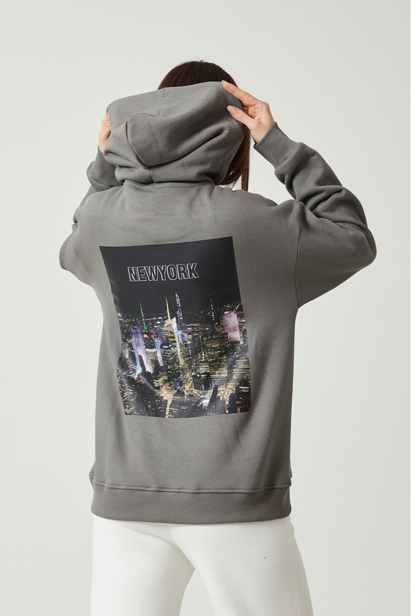 Twenty3 Kadın Kapüşonlu Kanguru Cepli 3 İplik Şardonlu Kalın Sweatshirt