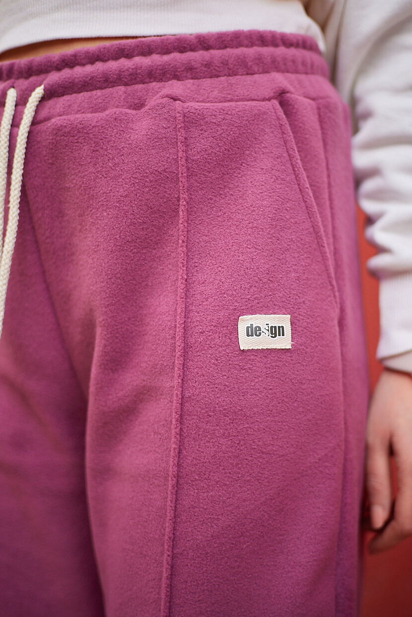 Twenty3 Kadın Polar Nervür Detaylı Etiketli Düz Paça Palazzo Eşofman Altı