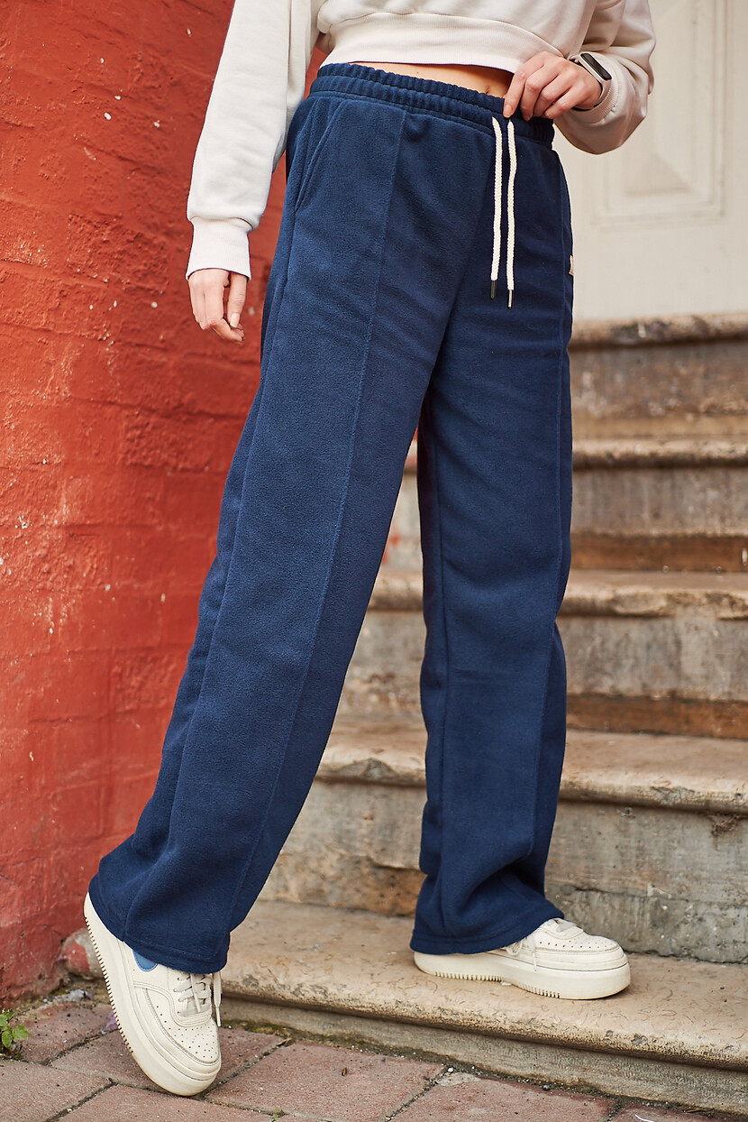 Twenty3 Kadın Polar Nervür Detaylı Etiketli Düz Paça Palazzo Eşofman Altı