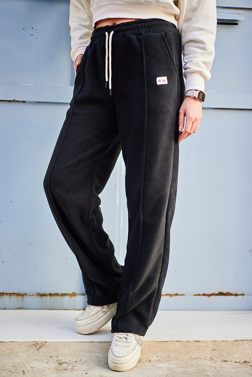 Twenty3 Kadın Polar Nervür Detaylı Etiketli Düz Paça Palazzo Eşofman Altı