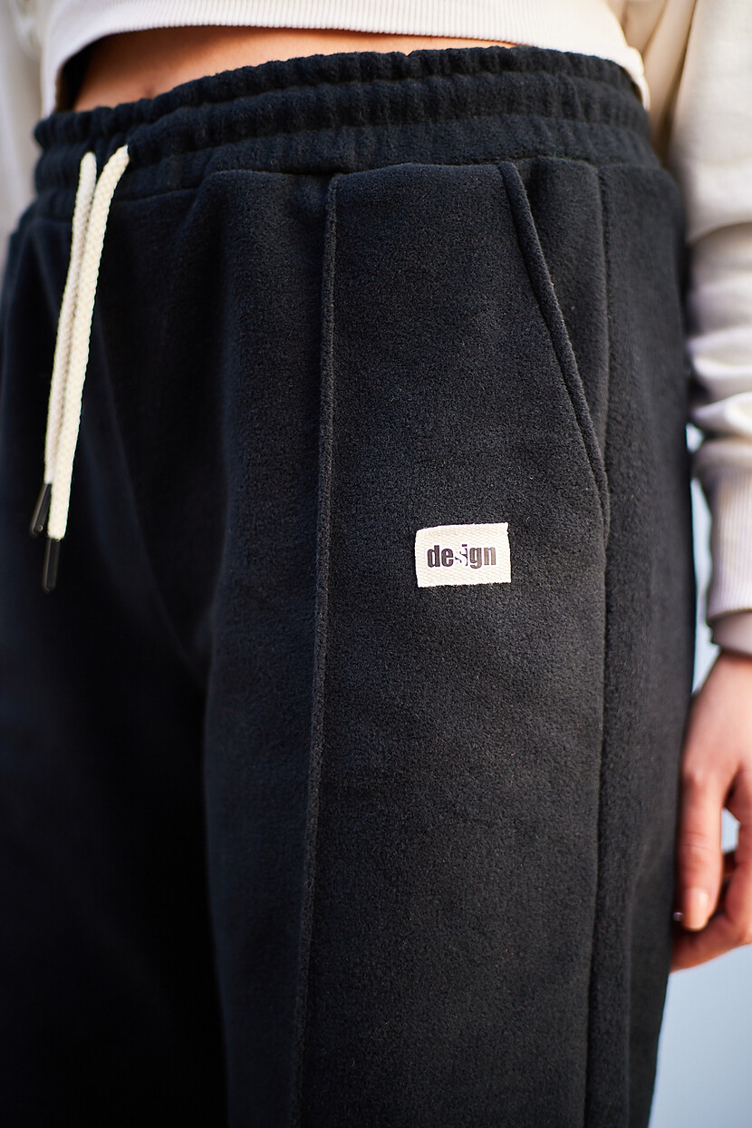 Twenty3 Kadın Polar Nervür Detaylı Etiketli Düz Paça Palazzo Eşofman Altı