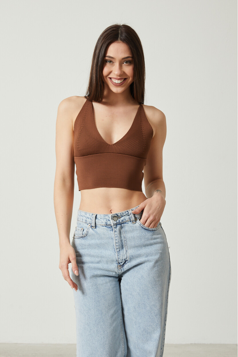 Twenty3 Kadın Super Crop Sırt Detaylı Triko Büstiyer Bluz