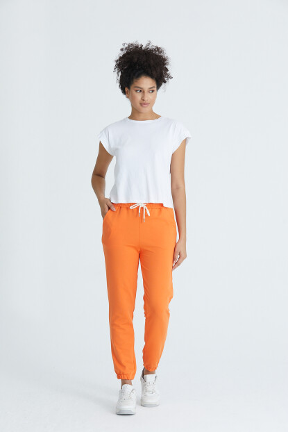 Twenty3 Kadın Basic 2 İplik Likralı Regular Fit Paçası Lastikli Turuncu Eşofman Altı