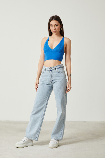 Twenty3 Kadın Super Crop Sırt Detaylı Triko Büstiyer Bluz