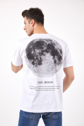 Twenty3 Erkek Basic Oversize Önü ve Arkası Ay Temalı Baskılı T-Shirt 