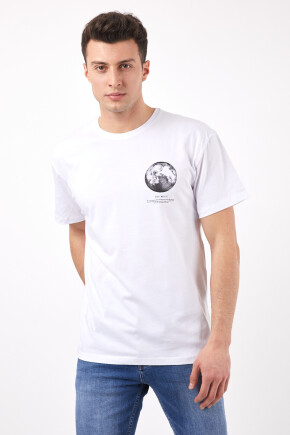 Twenty3 Erkek Basic Oversize Önü ve Arkası Ay Temalı Baskılı T-Shirt 