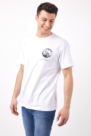 Twenty3 Erkek Basic Oversize Önü ve Arkası Ay Temalı Baskılı T-Shirt 