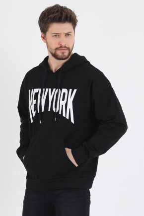 Twenty3 Erkek Baskılı Oversize Kapşonlu Kanguru Cep Sweat Shirt 