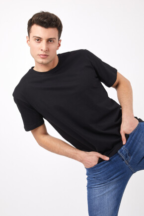 Twenty3 Erkek Sıfır Yaka Basic Oversize Düz T-Shirt 