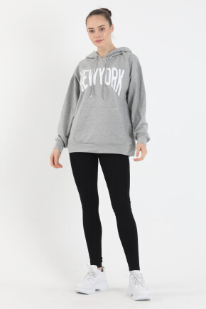 Twenty3 Kadın Baskılı Oversize Kapşonlu Kanguru Cep Sweat Shirt 