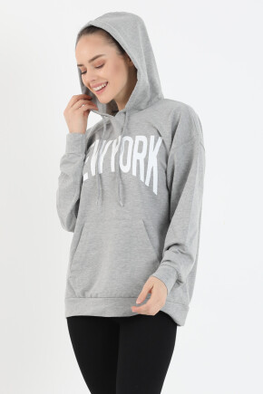 Twenty3 Kadın Baskılı Oversize Kapşonlu Kanguru Cep Sweat Shirt 